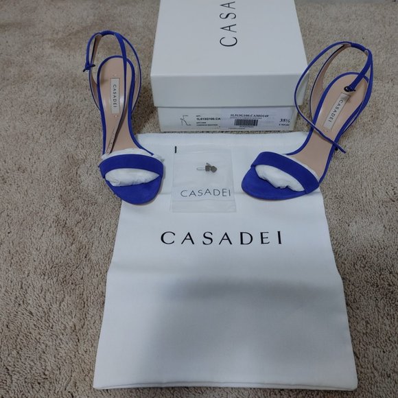 NEW CASADEI pellame open toe ankle strap blue suede sandals heels EU 35.5 - Picture 11 of 15